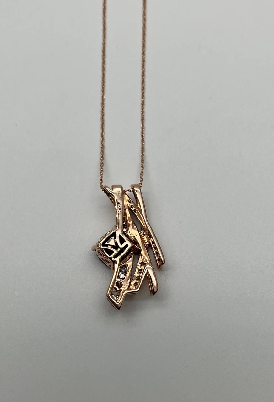 Square Cushion Red Garnet White Diamonds 14K Rose Gold Pendant Necklace