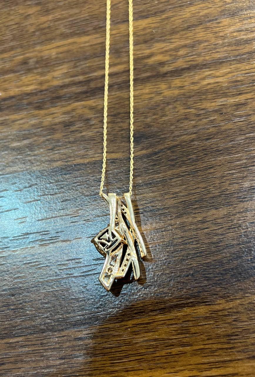 Square Cushion Red Garnet White Diamonds 14K Rose Gold Pendant Necklace