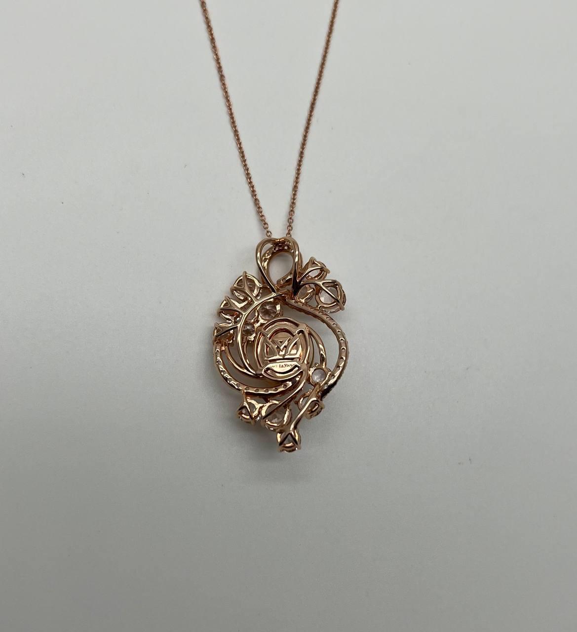 Yellow White Opal Peach Morganites White Diamonds 14K Rose Gold Pendant Necklace
