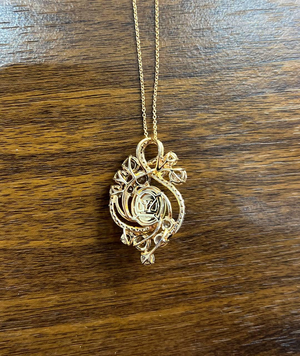 Yellow White Opal Peach Morganites White Diamonds 14K Rose Gold Pendant Necklace