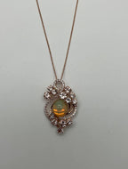 Yellow White Opal Peach Morganites White Diamonds 14K Rose Gold Pendant Necklace