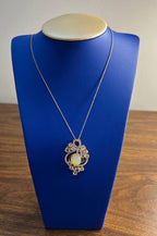 Yellow White Opal Peach Morganites White Diamonds 14K Rose Gold Pendant Necklace