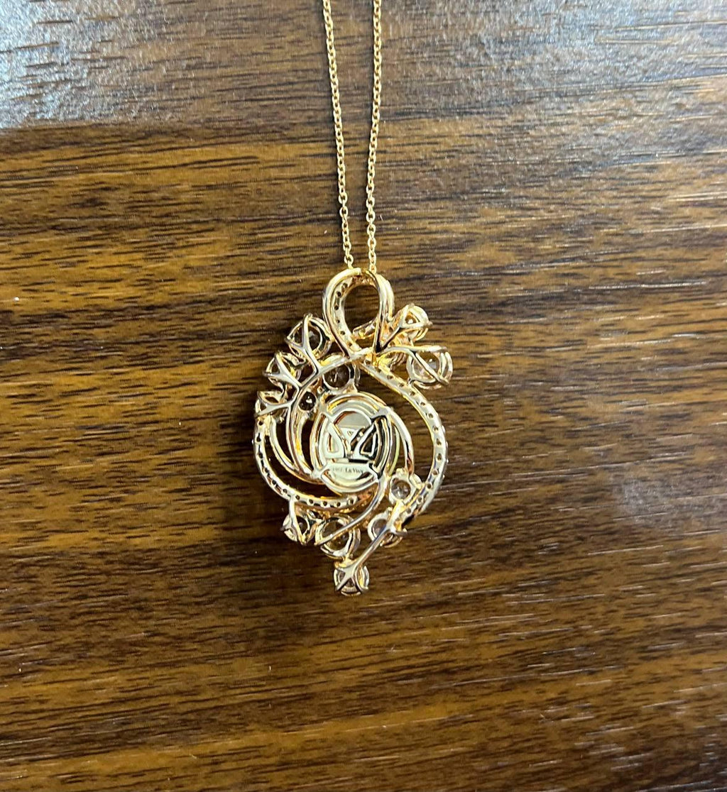 Yellow White Opal Peach Morganites White Diamonds 14K Rose Gold Pendant Necklace