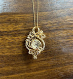 Yellow White Opal Peach Morganites White Diamonds 14K Rose Gold Pendant Necklace