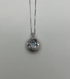 Light Blue Topaz White Diamond Halo 14K White Gold Statement Pendant Necklace