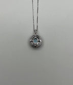 Light Blue Topaz White Diamond Halo 14K White Gold Statement Pendant Necklace