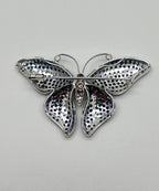 Blue Sapphire & White Diamond Pave Butterfly 18 Karat White Gold Brooch Pin