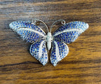Blue Sapphire & White Diamond Pave Butterfly 18 Karat White Gold Brooch Pin