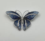 Blue Sapphire & White Diamond Pave Butterfly 18 Karat White Gold Brooch Pin
