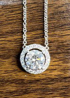 White Brilliant Round Diamond Solitaire Halo Set 18K White Gold Pendant Necklace