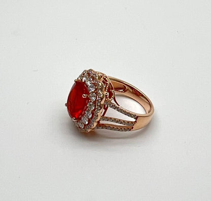 Fire Opal Oval Shape Cut Diamond Halo 14 Karat Rose Gold Statement Classic Ring