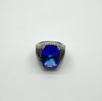 Blue Tanzanite Cushion Cut Blue Sapphire White Diamonds Pave 14K White Gold Ring