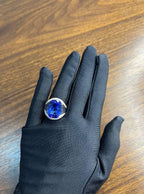Blue Tanzanite Cushion Cut Blue Sapphire White Diamonds Pave 14K White Gold Ring