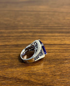 Blue Tanzanite Cushion Cut Blue Sapphire White Diamonds Pave 14K White Gold Ring