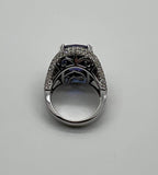 Blue Tanzanite Cushion Cut Blue Sapphire White Diamonds Pave 14K White Gold Ring