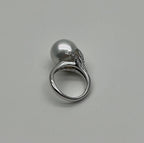 South Sea White Pearl Diamonds Pave Set 18K White Gold Statement Classic Ring