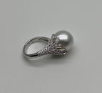 South Sea White Pearl Diamonds Pave Set 18K White Gold Statement Classic Ring