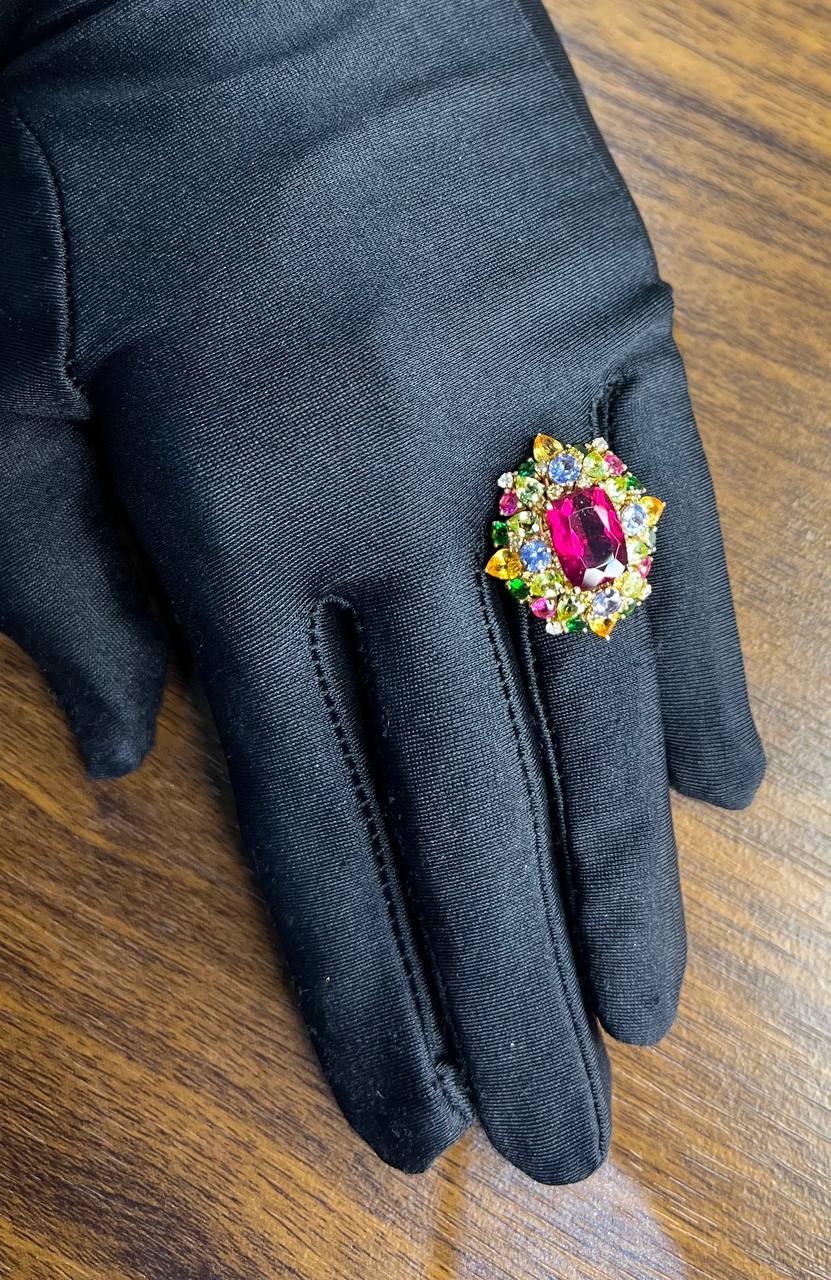 Multi Color Rainbow Ruby Sapphires Garnets Diamonds 18K Rose Gold Statement Ring