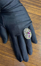 Rhodolite Garnet White Fancy Color Diamond 18 Karat White Gold Statement Ring