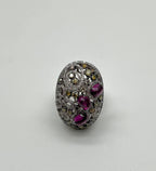 Rhodolite Garnet White Fancy Color Diamond 18 Karat White Gold Statement Ring