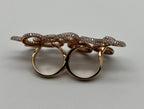 Double Finger Swirl Waves Diamond Pave 18K Rose Gold Statement Knuckle Ring