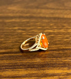 Oval Orange Fire Opal Diamonds Halo 14K Rose Gold Statement Classic Ring