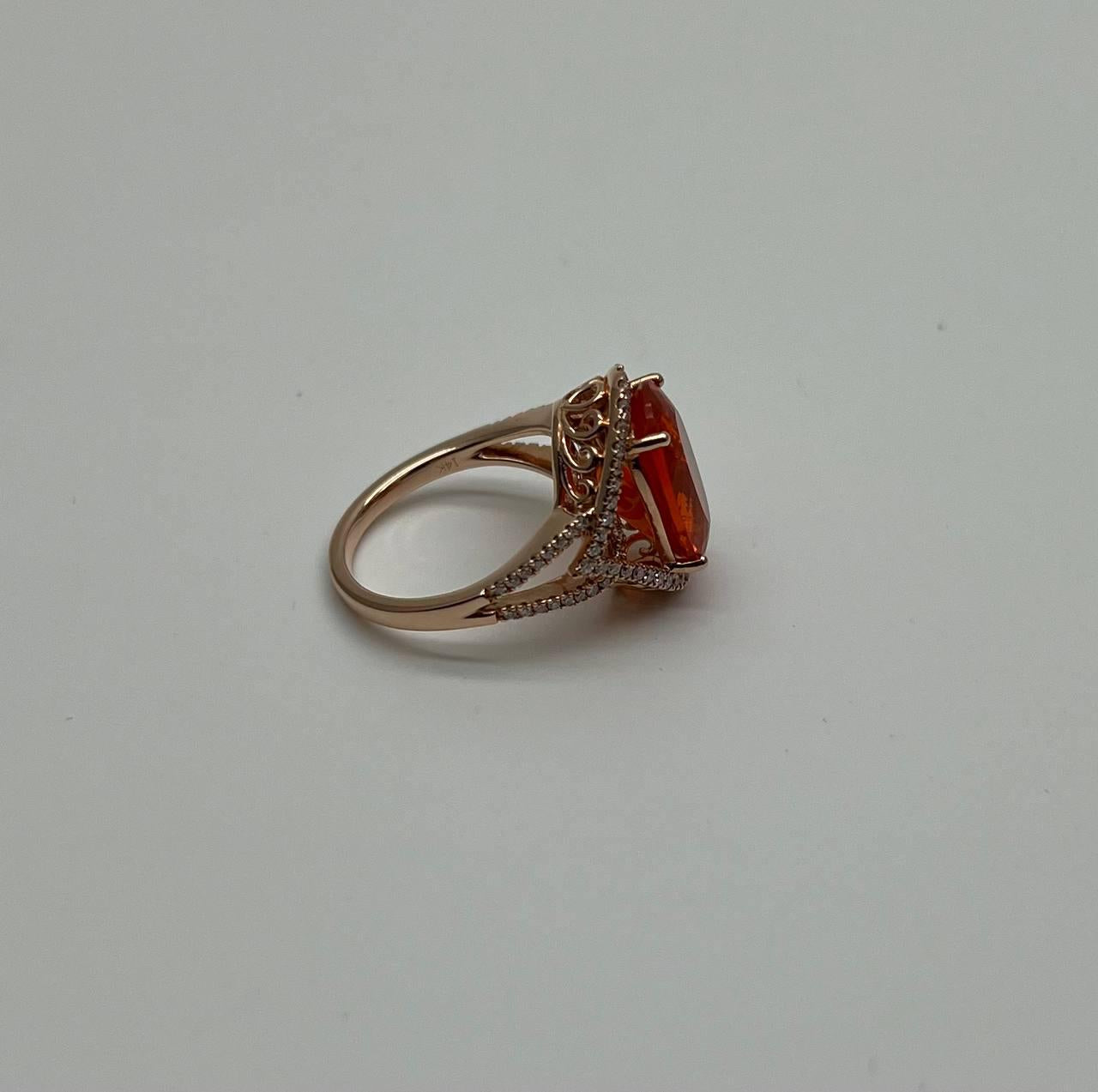 Oval Orange Fire Opal Diamonds Halo 14K Rose Gold Statement Classic Ring