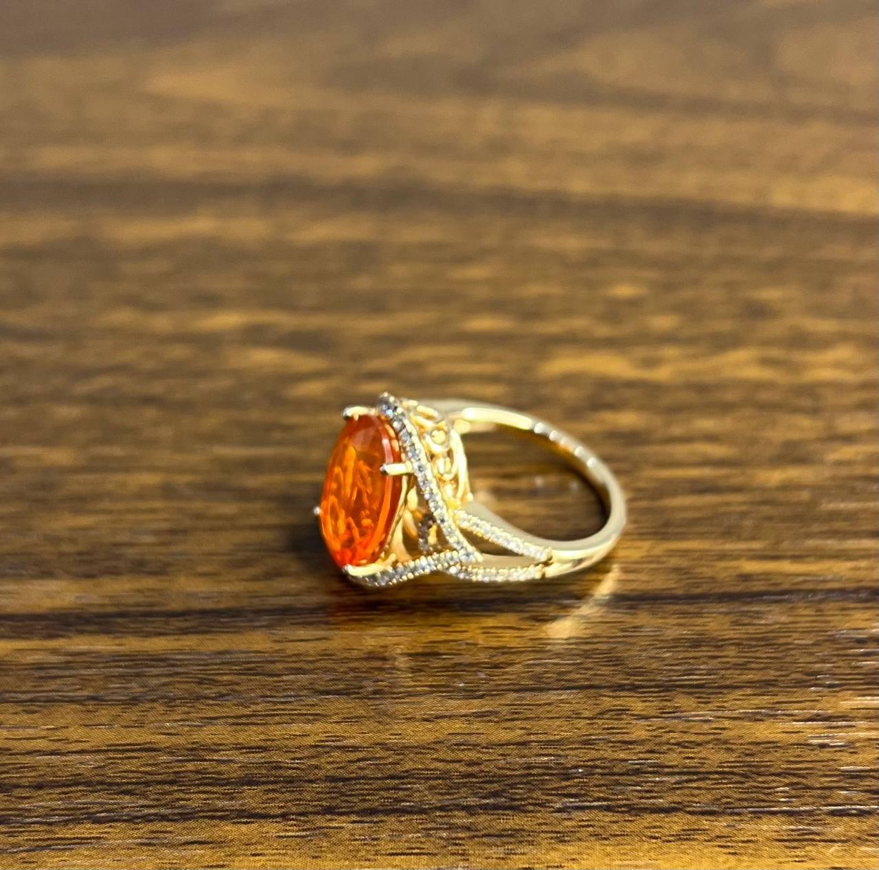 Oval Orange Fire Opal Diamonds Halo 14K Rose Gold Statement Classic Ring