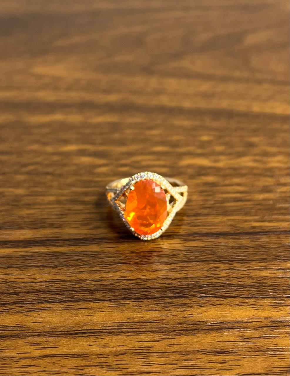Oval Orange Fire Opal Diamonds Halo 14K Rose Gold Statement Classic Ring