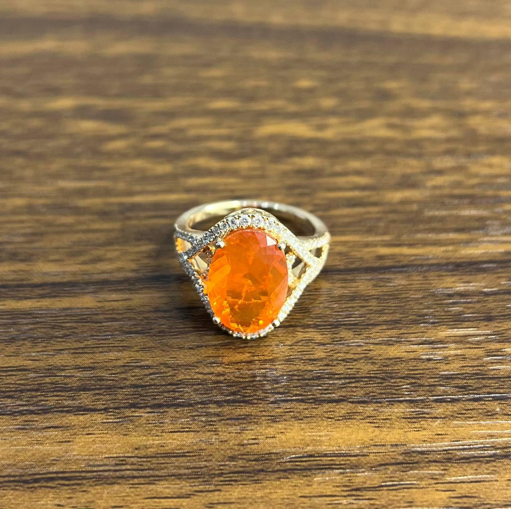 Oval Orange Fire Opal Diamonds Halo 14K Rose Gold Statement Classic Ring