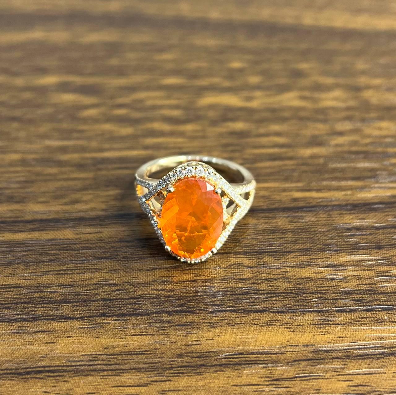 Oval Orange Fire Opal Diamonds Halo 14K Rose Gold Statement Classic Ring
