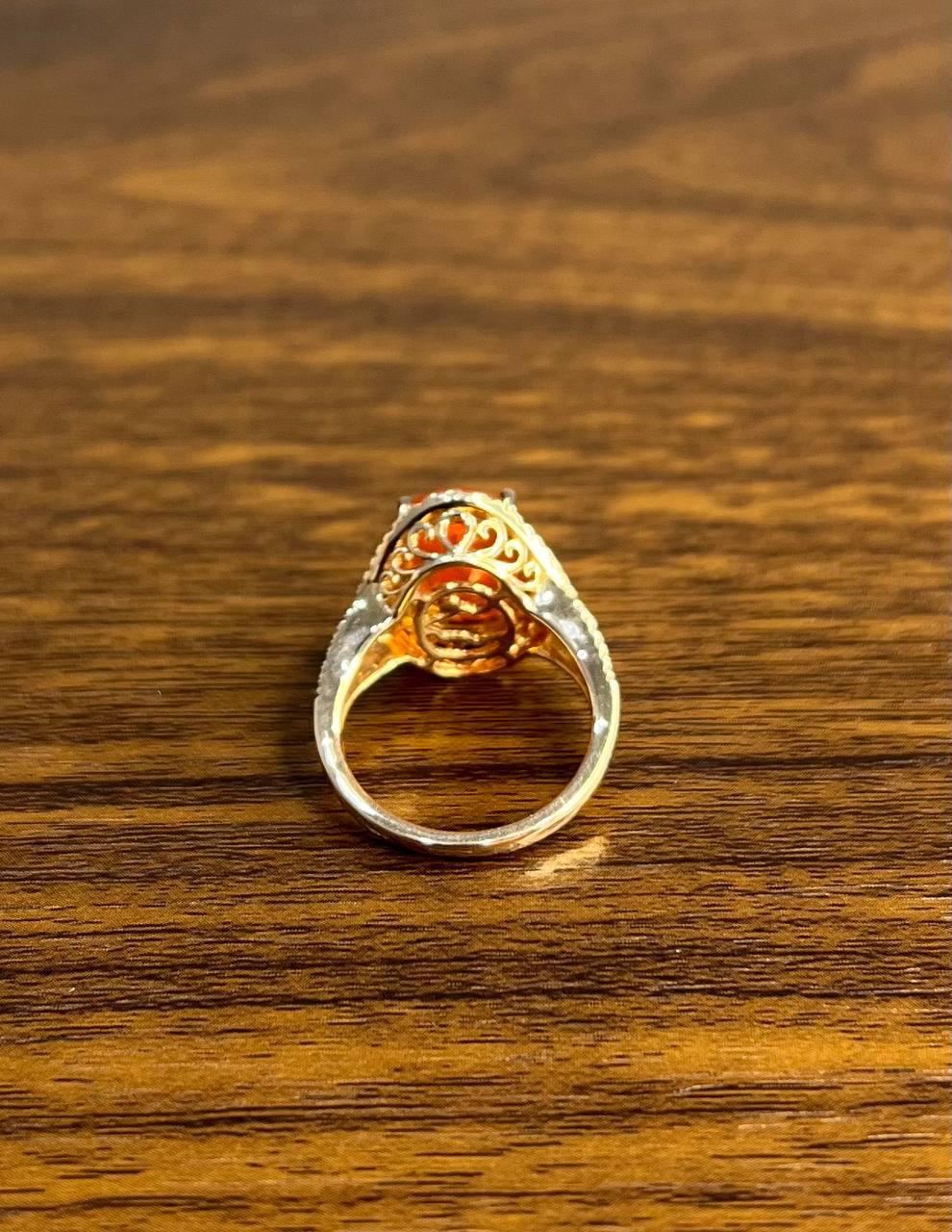 Oval Orange Fire Opal Diamonds Halo 14K Rose Gold Statement Classic Ring