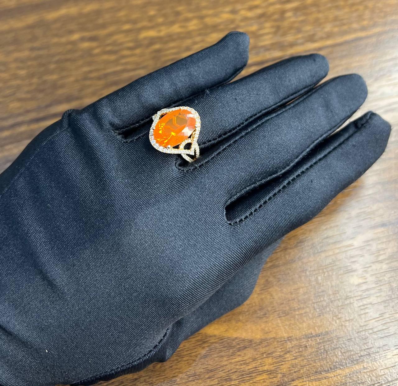 Oval Orange Fire Opal Diamonds Halo 14K Rose Gold Statement Classic Ring