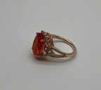 Oval Orange Fire Opal Diamonds Halo 14K Rose Gold Statement Classic Ring