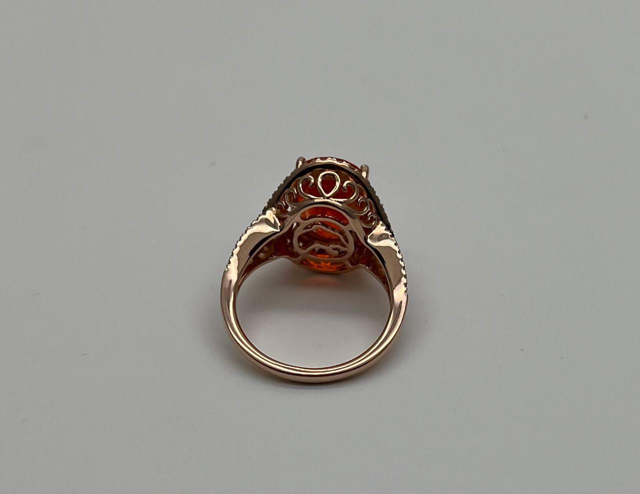 Oval Orange Fire Opal Diamonds Halo 14K Rose Gold Statement Classic Ring