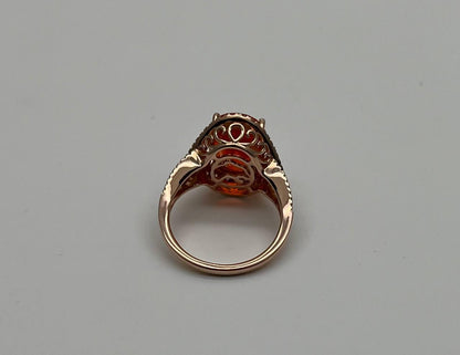 Oval Orange Fire Opal Diamonds Halo 14K Rose Gold Statement Classic Ring
