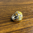 Fancy Cut Shape Yellow Sapphire White Diamond 18 Karat White Gold Statement Ring