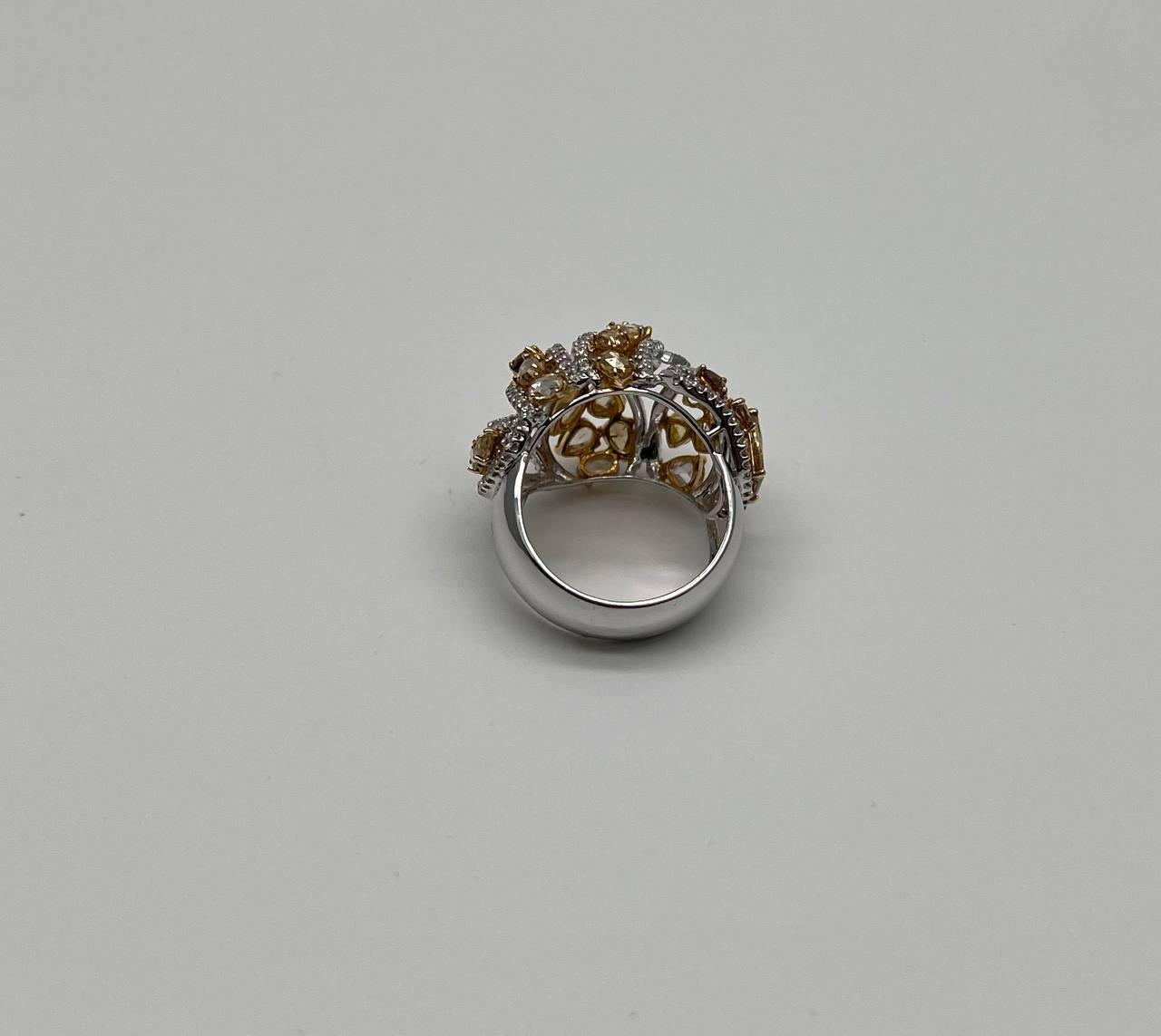 Fancy Cut Shape Yellow Sapphire White Diamond 18 Karat White Gold Statement Ring