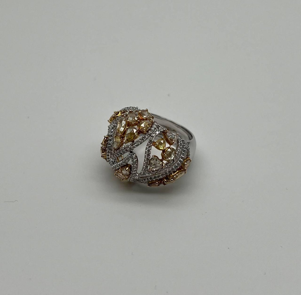 Fancy Cut Shape Yellow Sapphire White Diamond 18 Karat White Gold Statement Ring