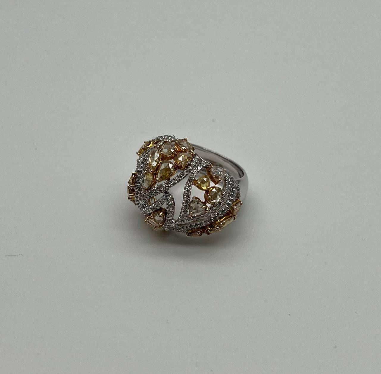 Fancy Cut Shape Yellow Sapphire White Diamond 18 Karat White Gold Statement Ring