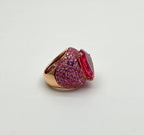 Pink Tourmaline Rubellite Pink Sapphire Diamond Pave 18K Rose Gold Unique Ring