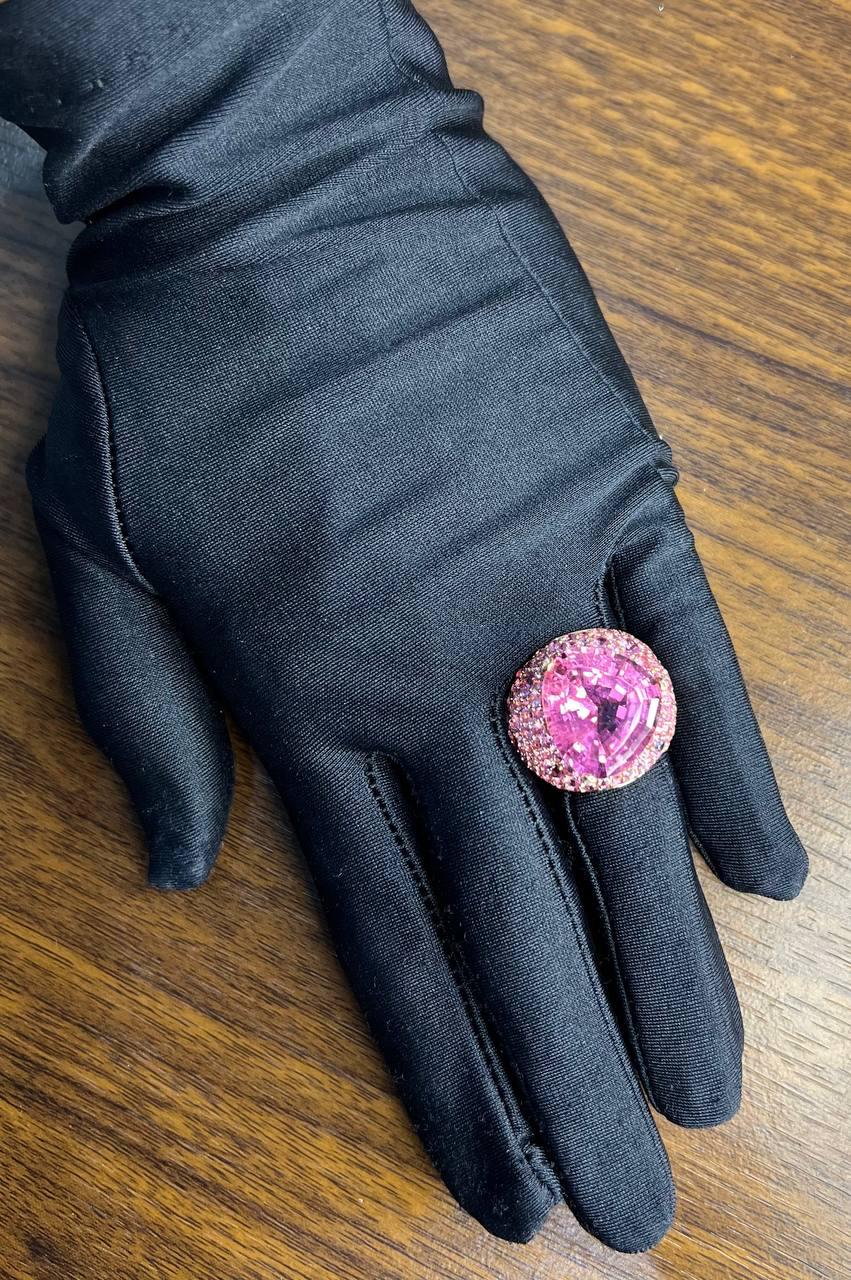 Pink Tourmaline Rubellite Pink Sapphire Diamond Pave 18K Rose Gold Unique Ring