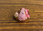 Pink Tourmaline Rubellite Pink Sapphire Diamond Pave 18K Rose Gold Unique Ring