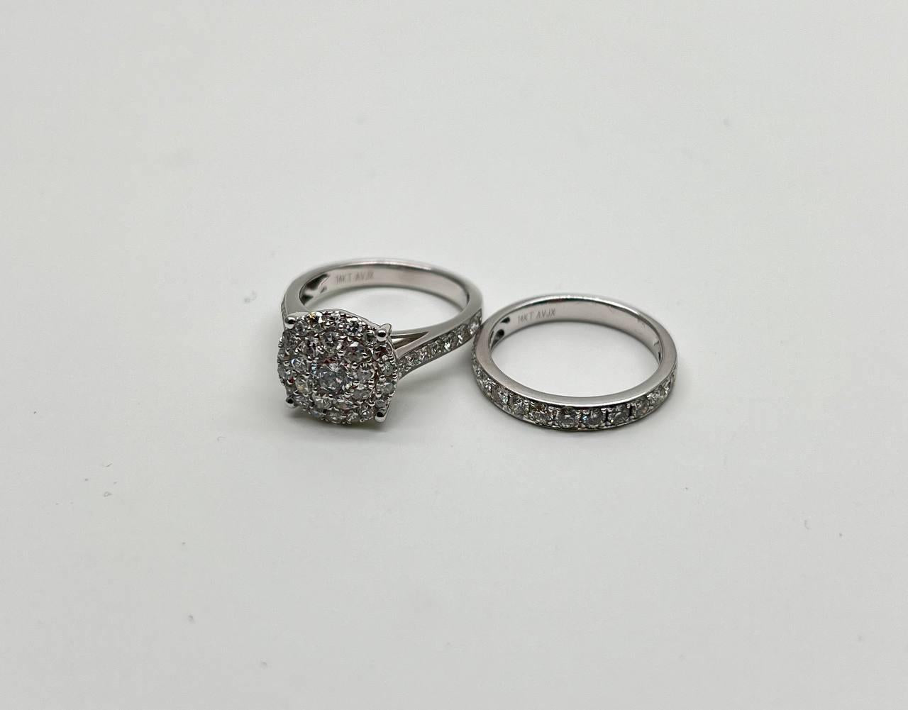 classic engagement wedding diamond illusion set pave cluster 14k white gold ring