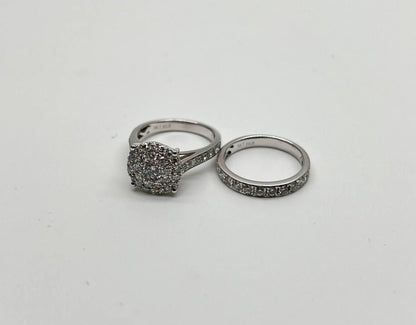 Classic Engagement Wedding Diamond Illusion Set Pave Cluster 14K White Gold Ring