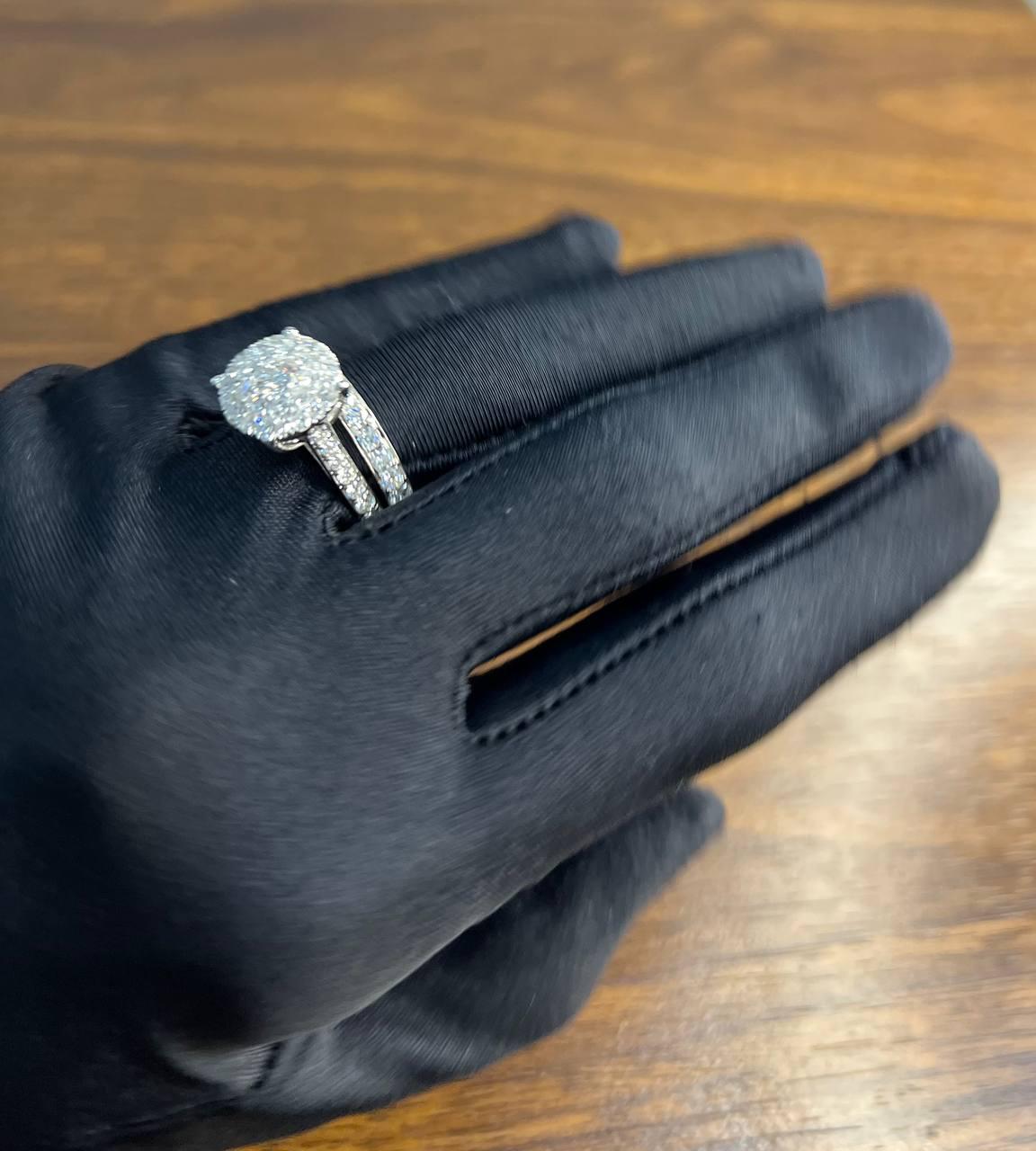 classic engagement wedding diamond illusion set pave cluster 14k white gold ring