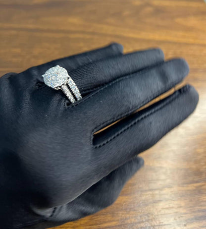 Classic Engagement Wedding Diamond Illusion Set Pave Cluster 14K White Gold Ring