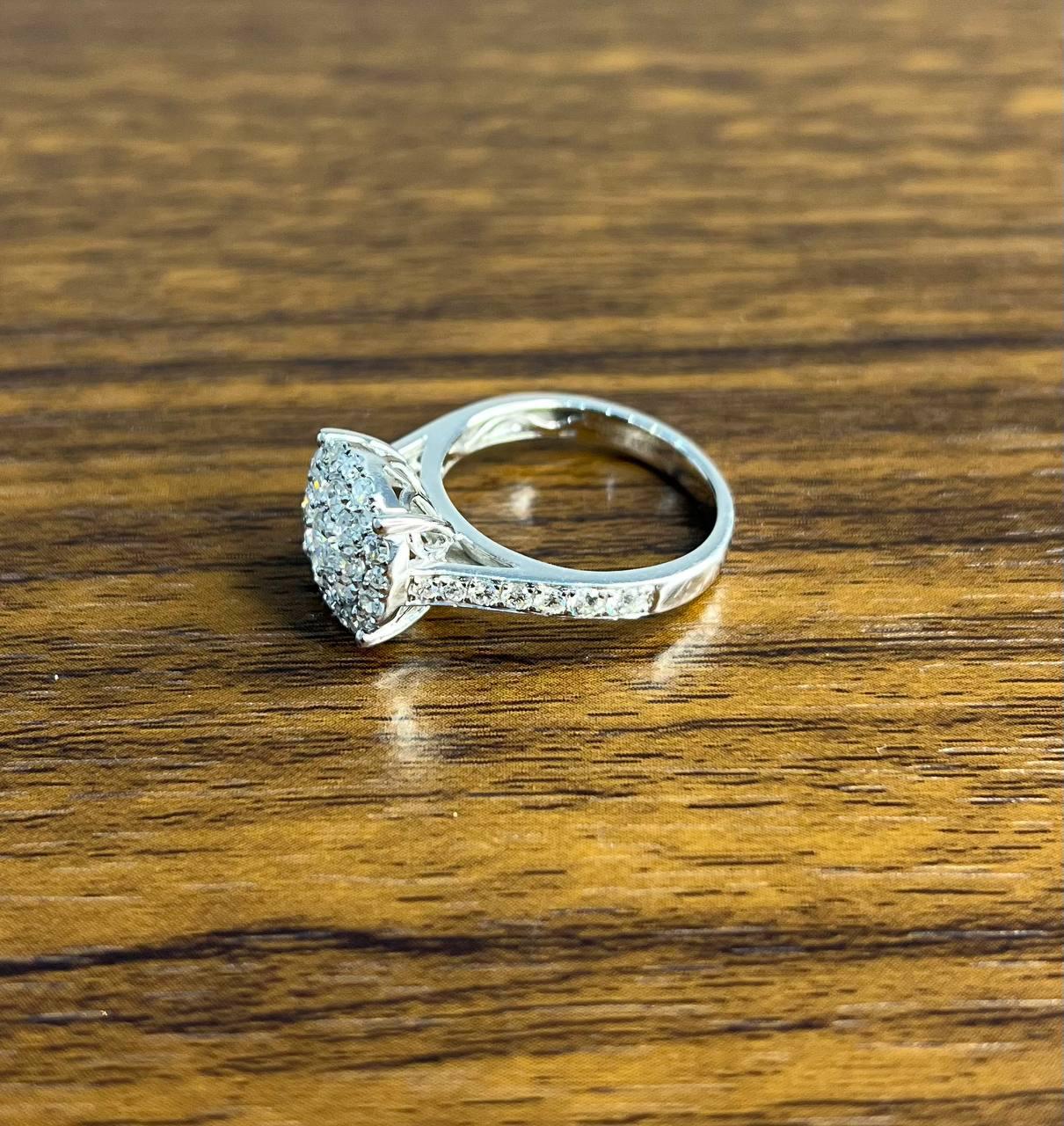 classic engagement wedding diamond illusion set pave cluster 14k white gold ring
