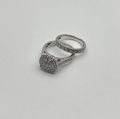 Classic Engagement Wedding Diamond Illusion Set Pave Cluster 14K White Gold Ring