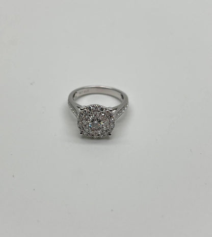 Classic Engagement Wedding Diamond Illusion Set Pave Cluster 14K White Gold Ring